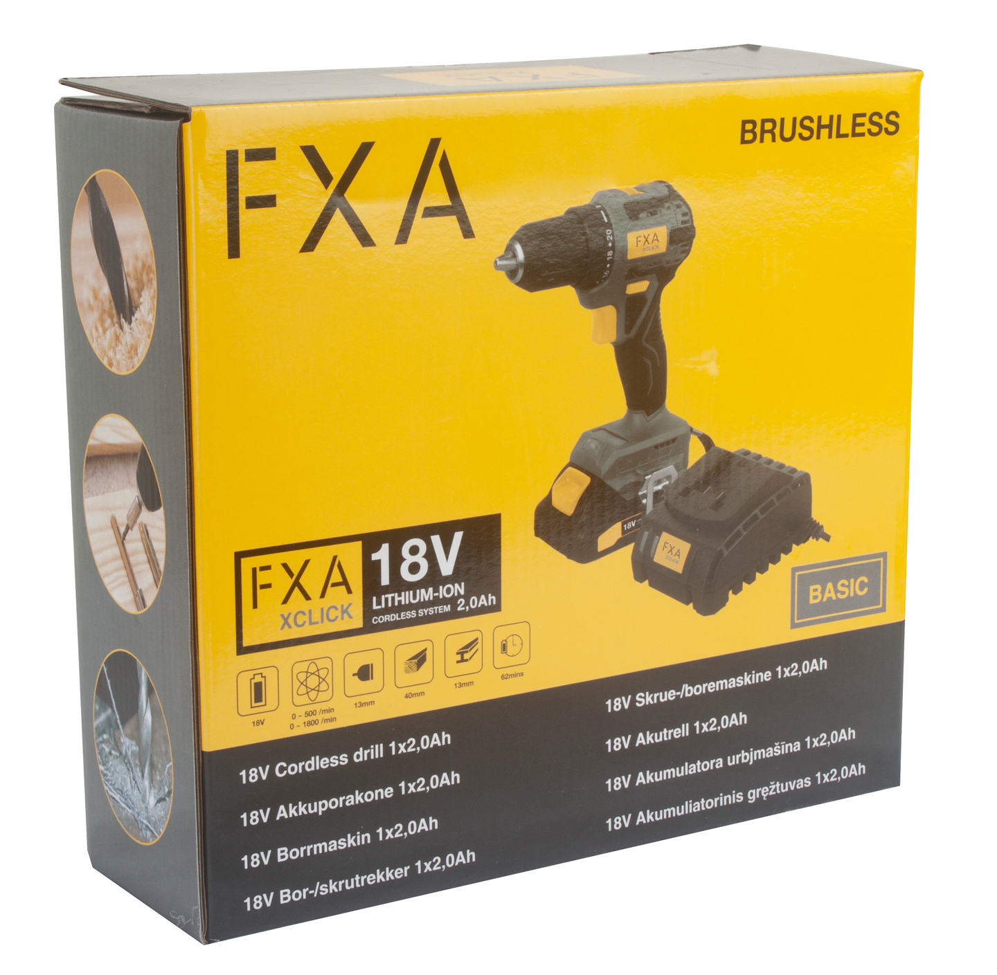 Akkuporakone FXA XCLICK 18V BS8307S hiiliharjaton 1x2,0Ah