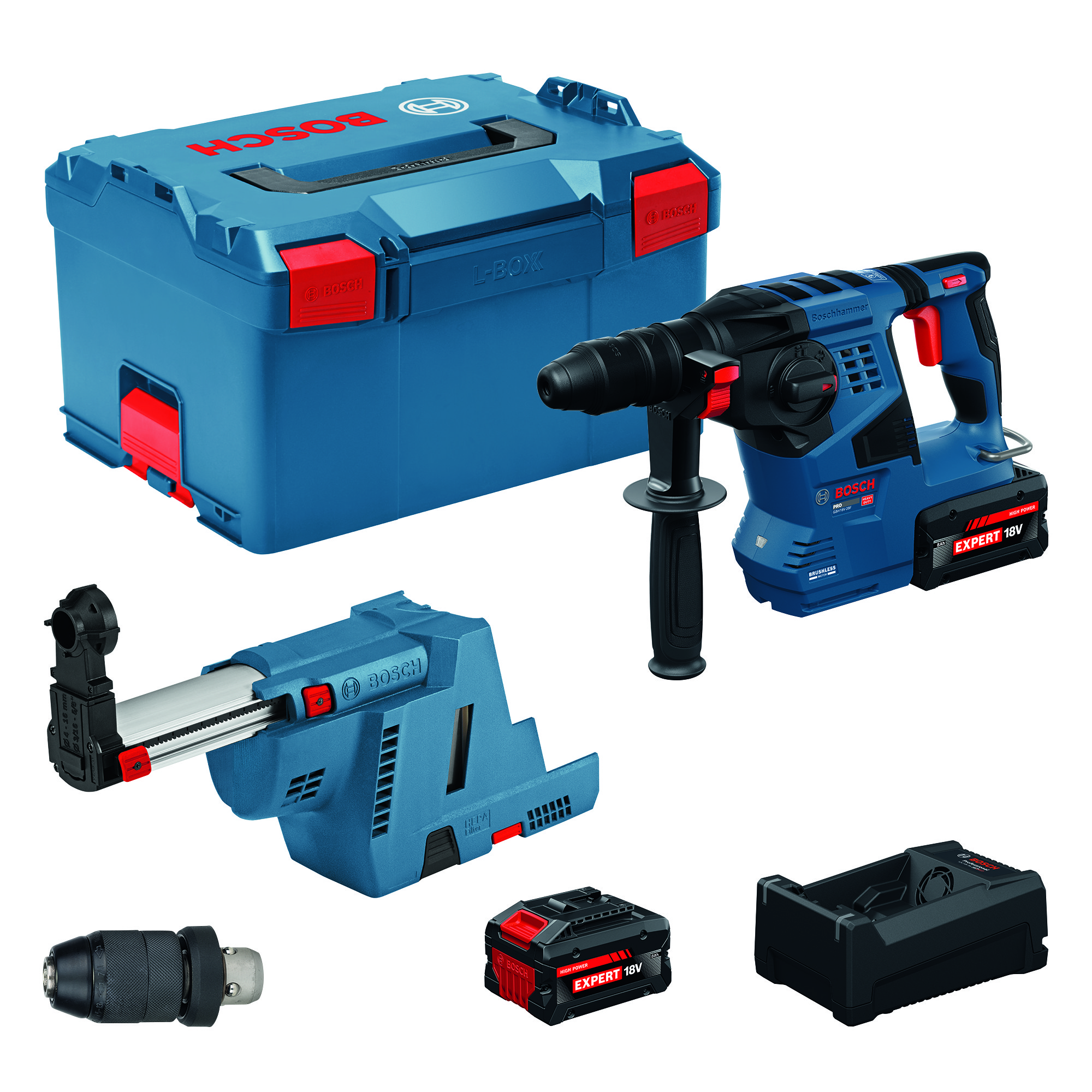 Akkuporavasara Bosch PRO GBH18V-28F 2x8,0Ah pikaistukka GDE L-Boxx