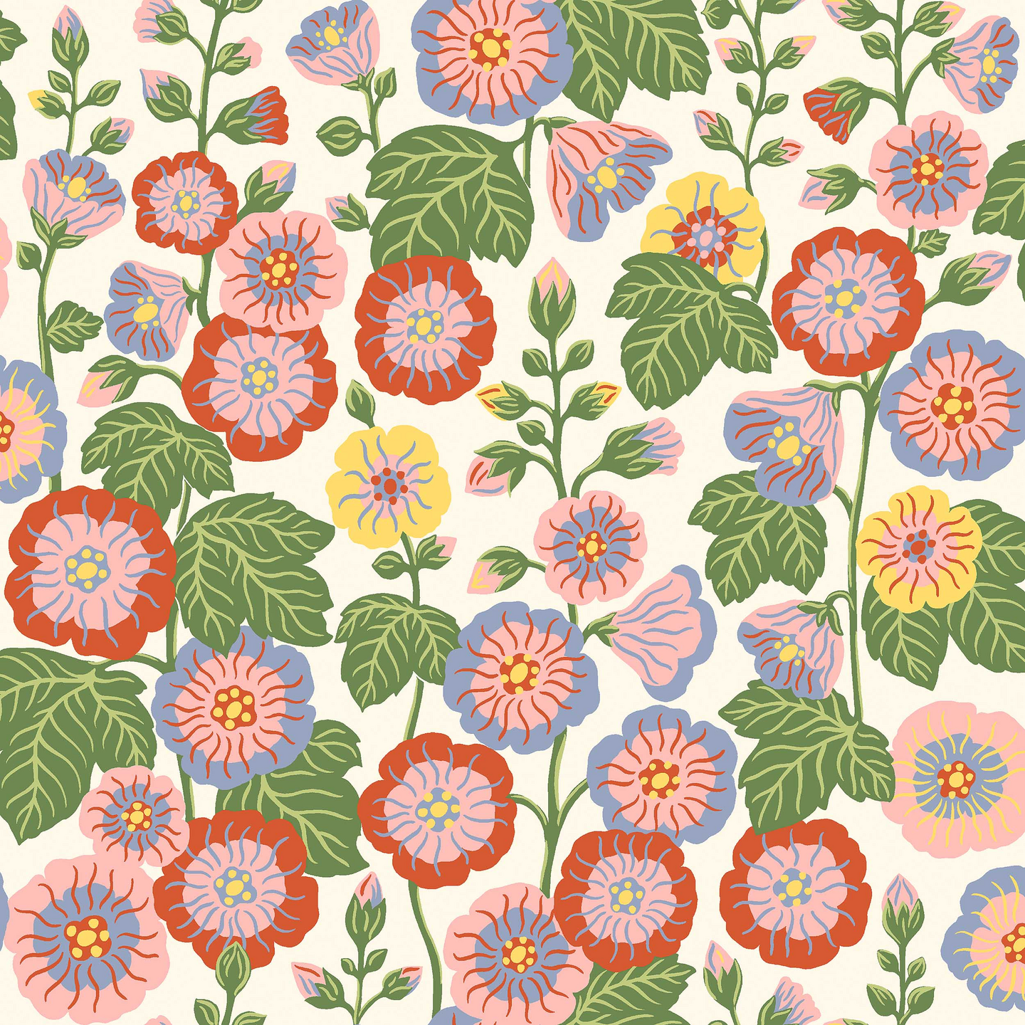 Kuitutapetti Boråstapeter Flowers 9171 Happy Hollyhocks 10,05m