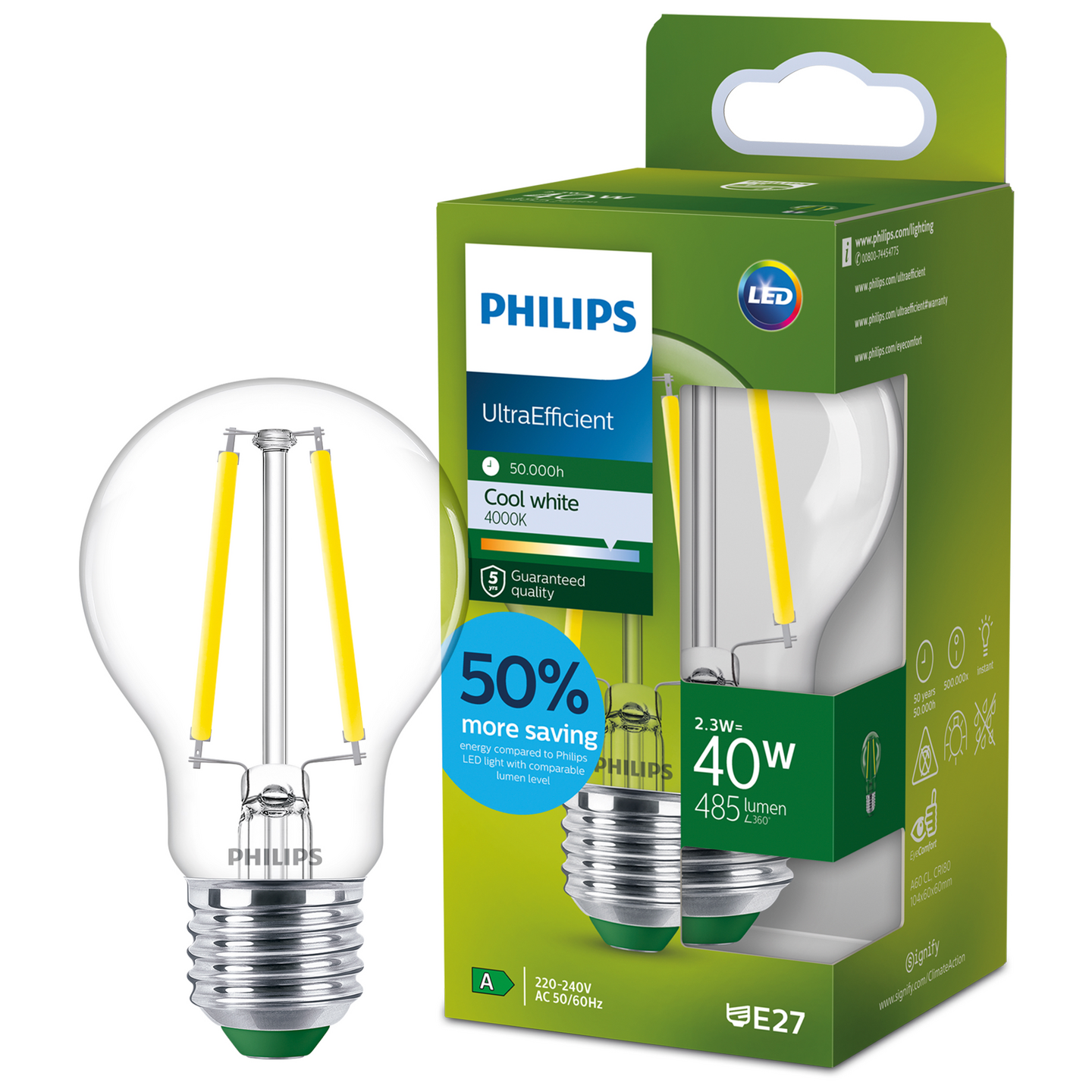 Led-lamppu Philips Ultra Efficient 2,3W E27 4000K