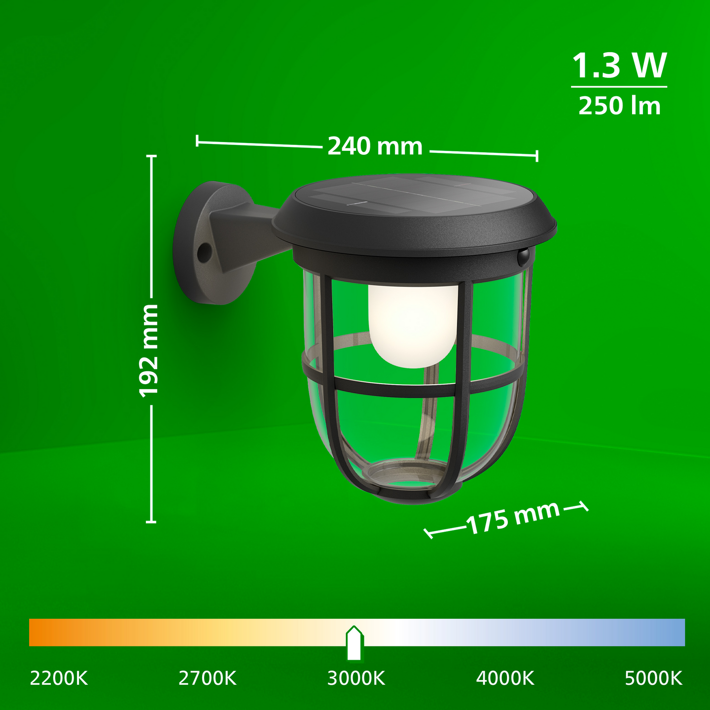 Aurinkokennovalaisin Philips Radii 250lm 3000K 1.3W musta