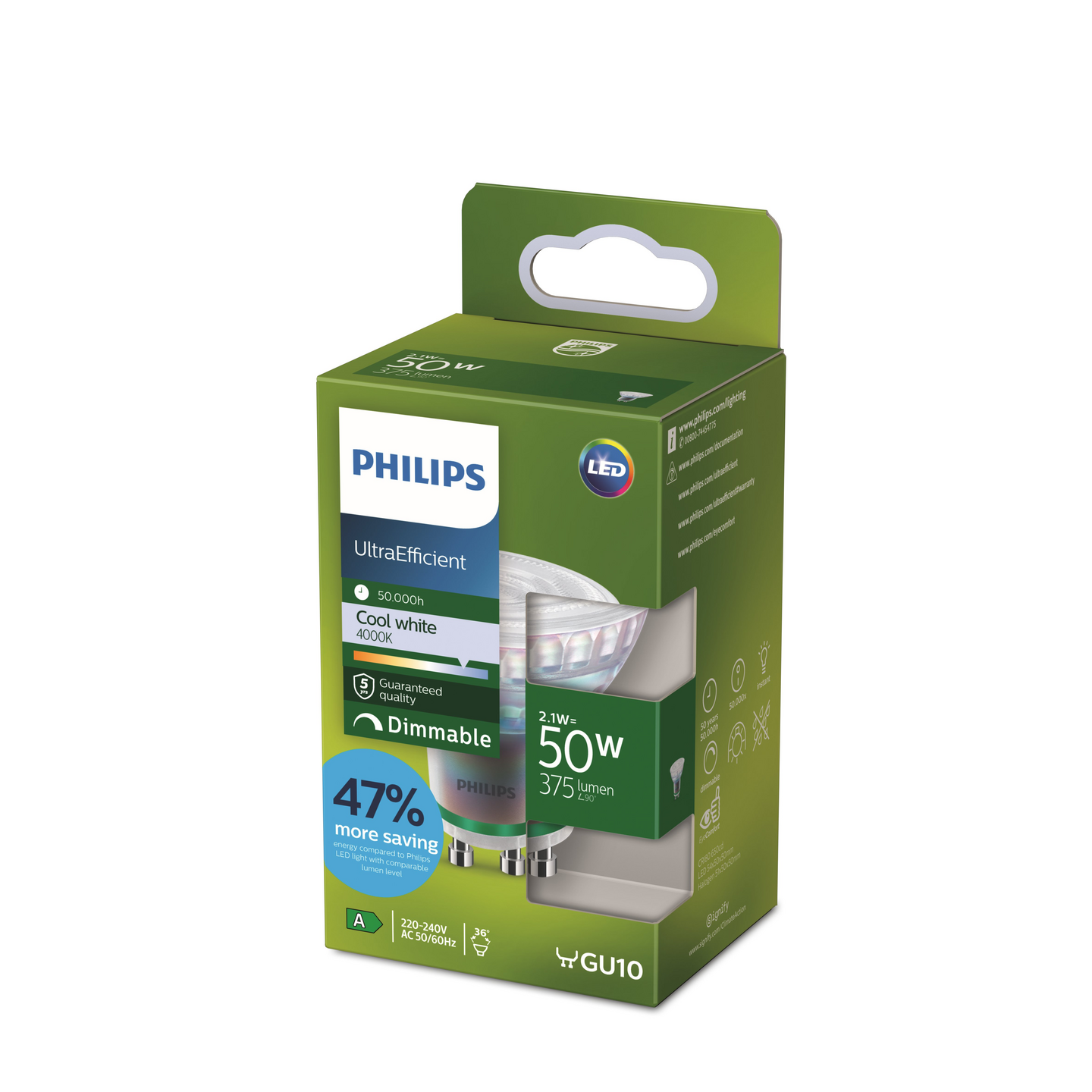 Led-kohdelamppu Philips Ultra Efficient PAR16 400lm 2,1W GU10 4000K kirkas