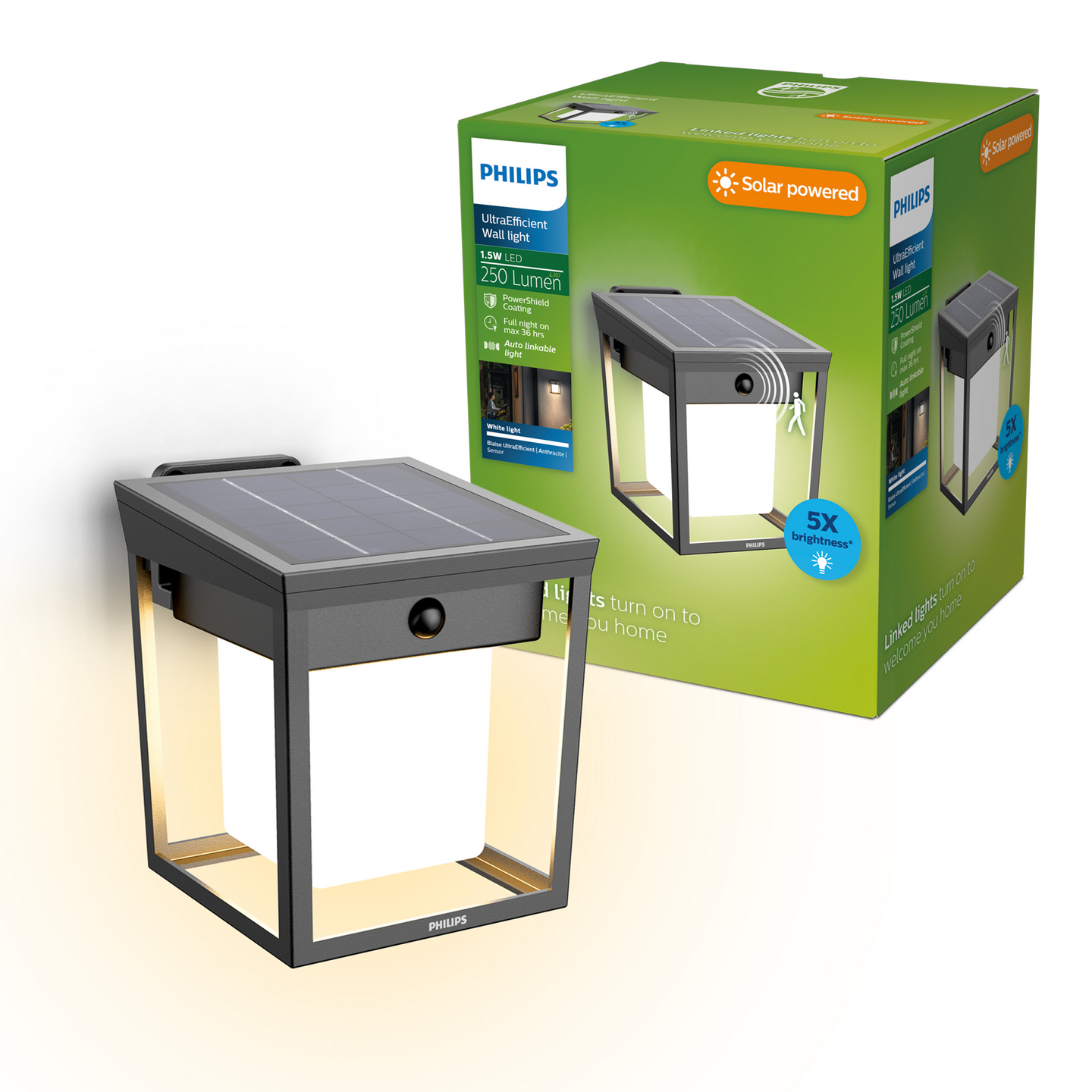 Aurinkokennovalaisin Philips Blaise UE 1,5W 3000K 250lm antrasiitti