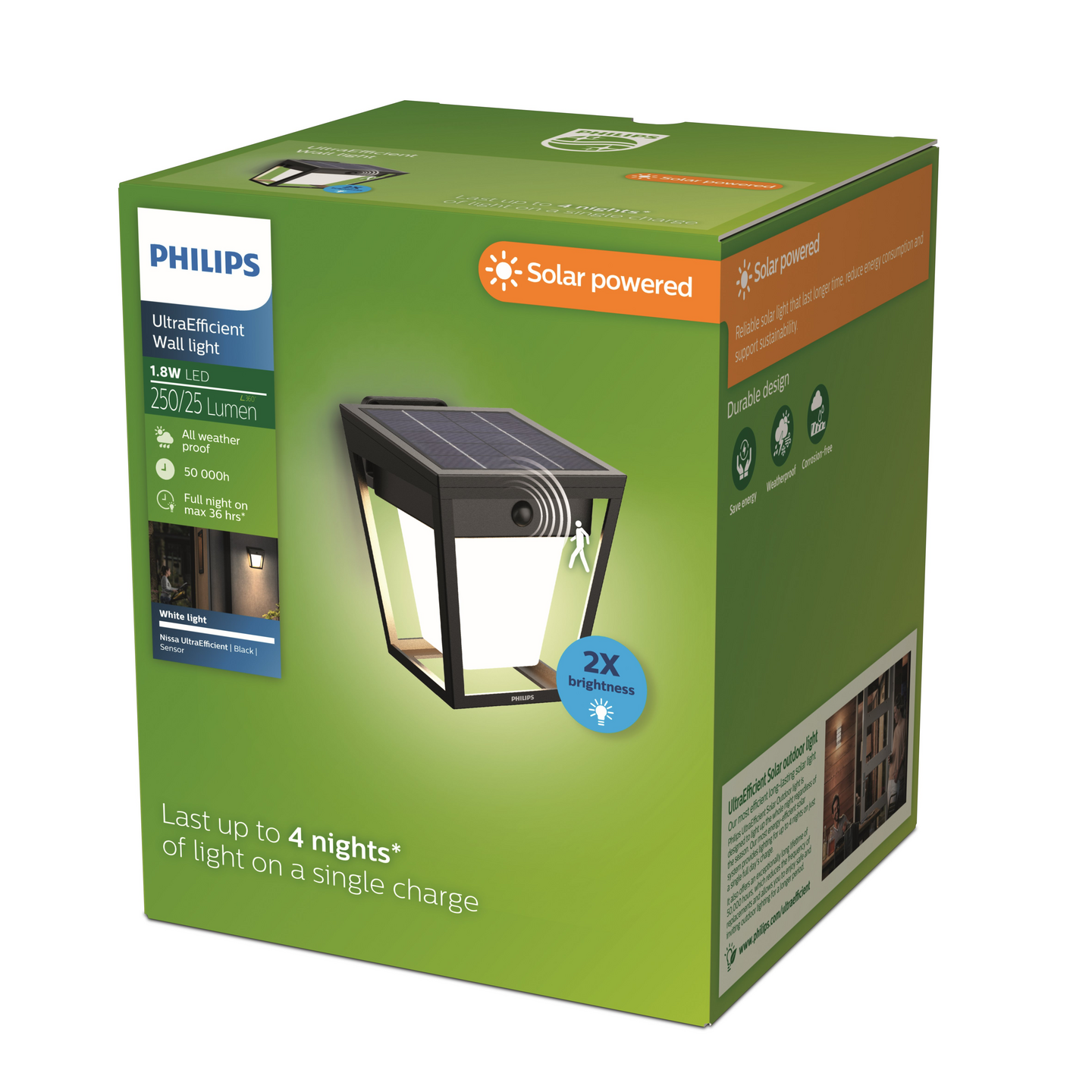 Aurinkokennovalaisin Philips Nissa UE 123x157x142mm 1,8W 3000K 250lm musta