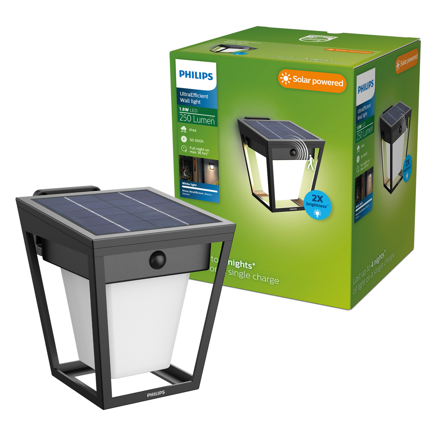 Aurinkokennovalaisin Philips Nissa UE 123x157x142mm 1,8W 3000K 250lm musta