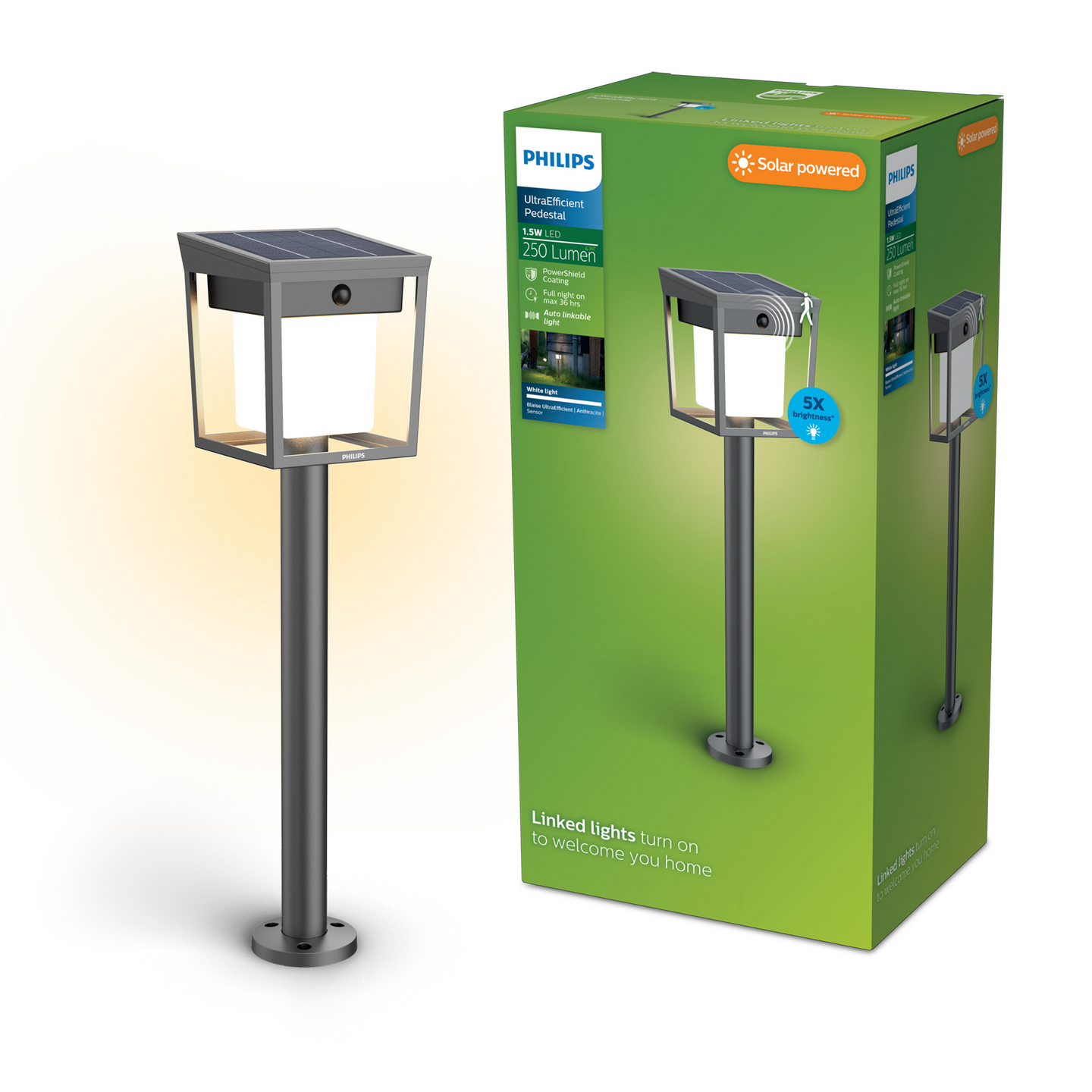 Aurinkokennovalaisin Philips Blaise UE 1,5W 3000K 250lm antrasiitti