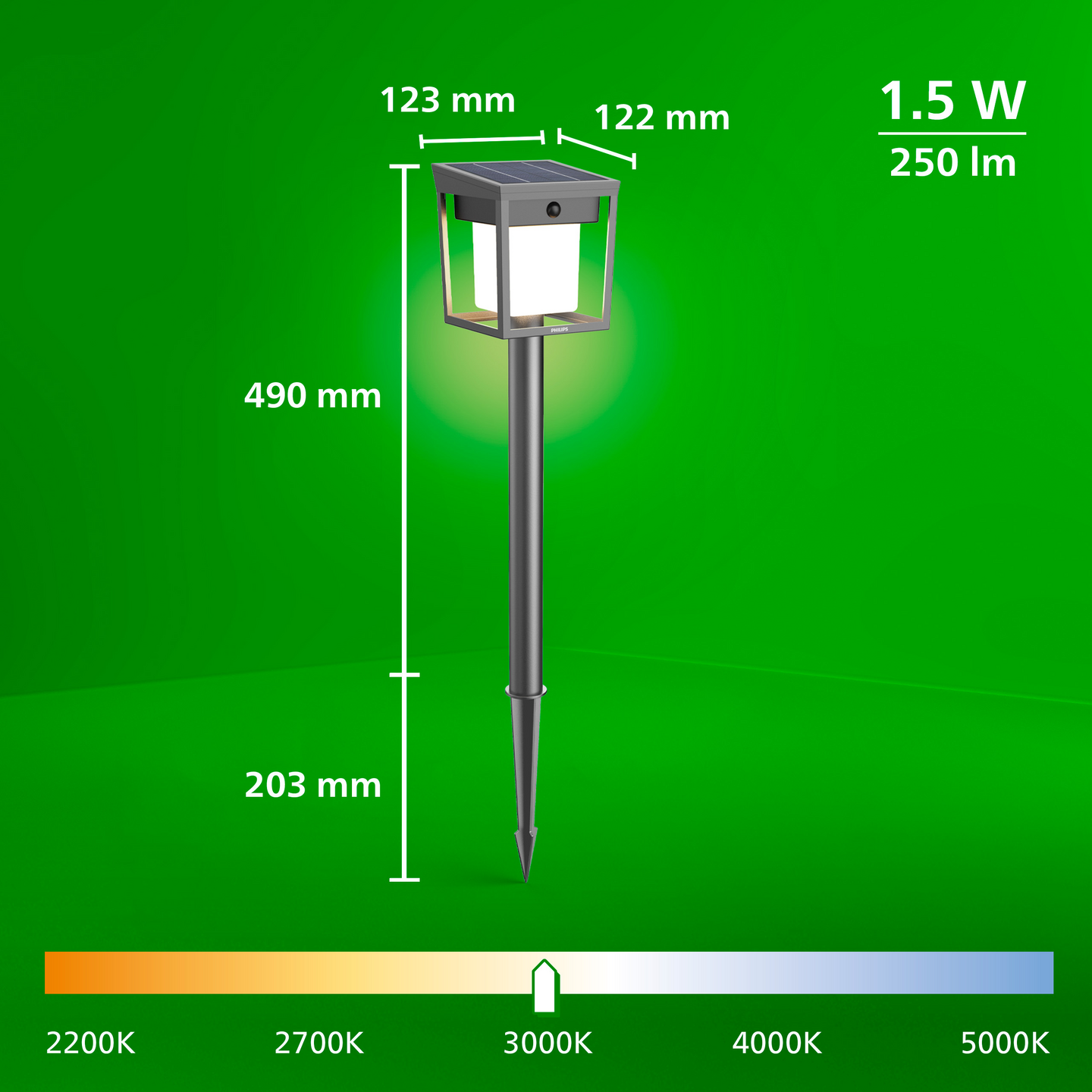 Aurinkokennovalaisin Philips Blaise UE 1,5W 3000K 250lm antrasiitti