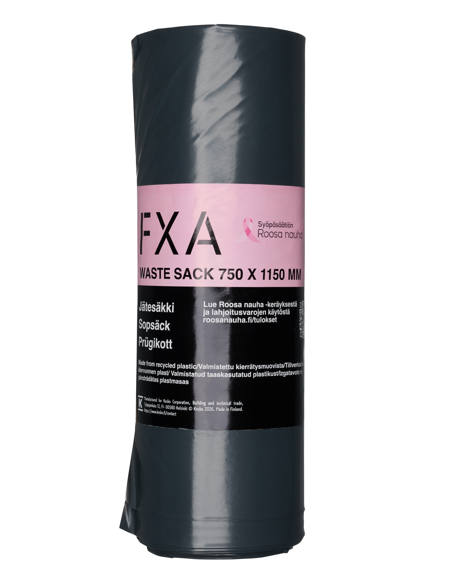 Jätesäkki FXA Roosa nauha 150l 10kpl tummanharmaa