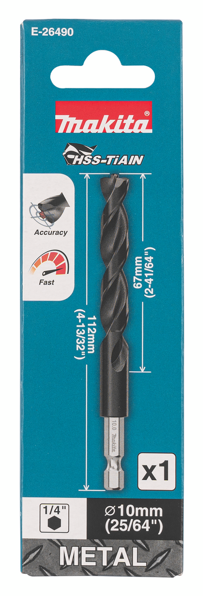Metalliporanterä Makita HSS-TiAIN 10,0x112mm 1/4" kuusiokanta keskityskärki