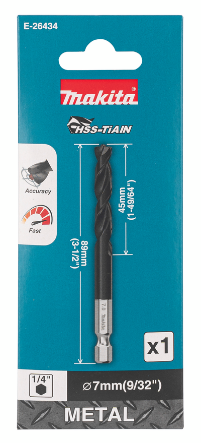 Metalliporanterä Makita HSS-TiAIN 7,0x89mm 1/4" kuusiokanta keskityskärki
