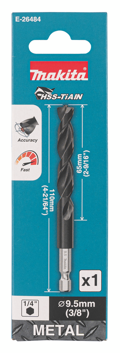 Metalliporanterä Makita HSS-TiAIN 9,5x110mm 1/4" kuusiokanta keskityskärki