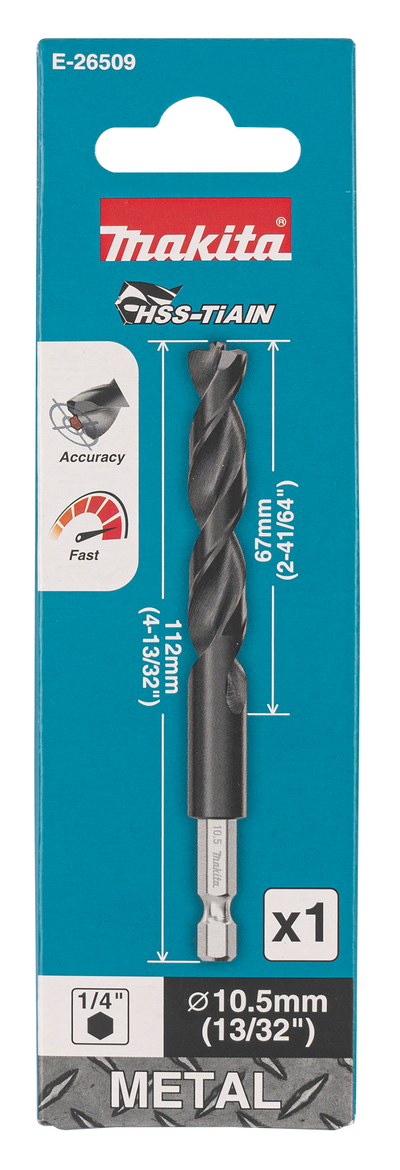 Metalliporanterä Makita HSS-TiAIN 10,5x112mm 1/4" kuusiokanta keskityskärki