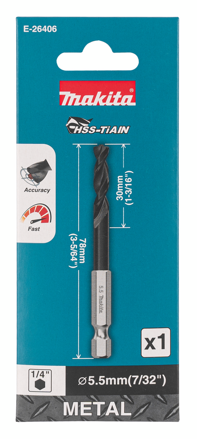 Metalliporanterä Makita HSS-TiAIN 5,5x78mm 1/4" kuusiokanta keskityskärki