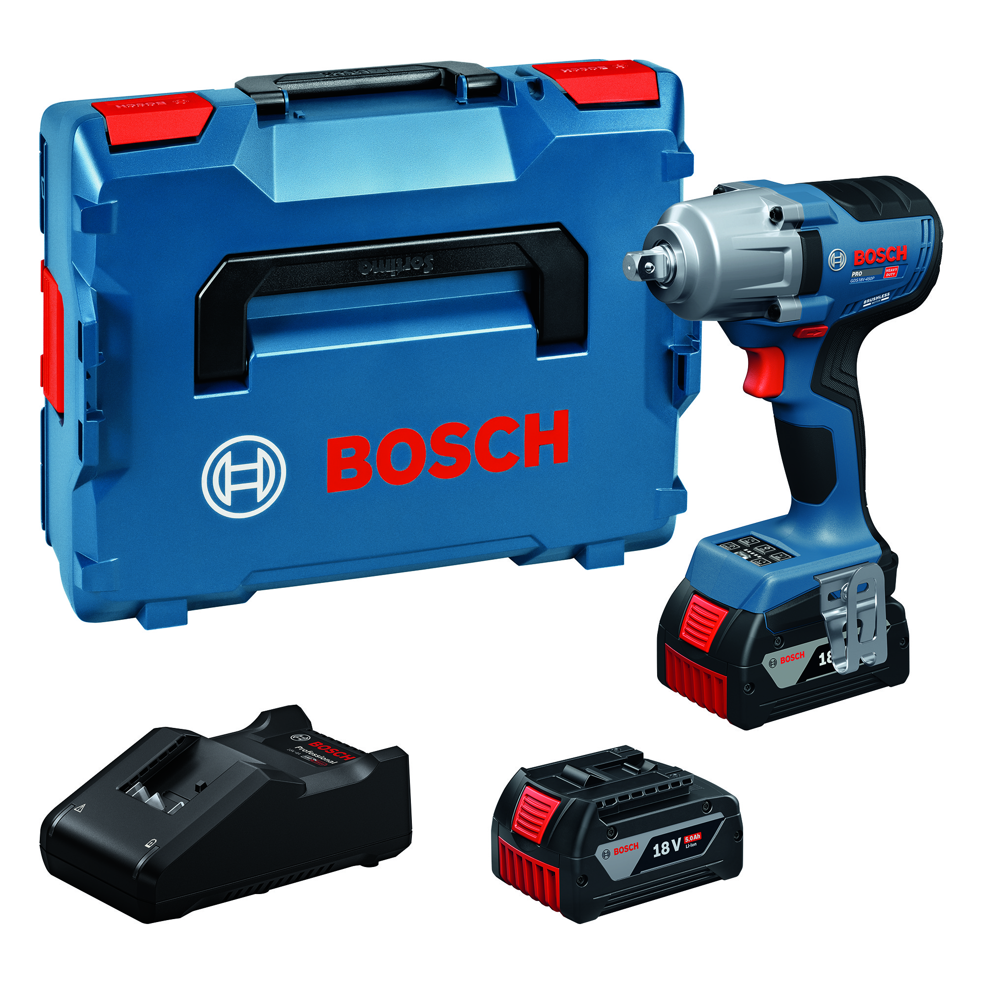 Akkuiskumutterinväännin Bosch PRO GDS18V-450P 2x5Ah L-Boxx