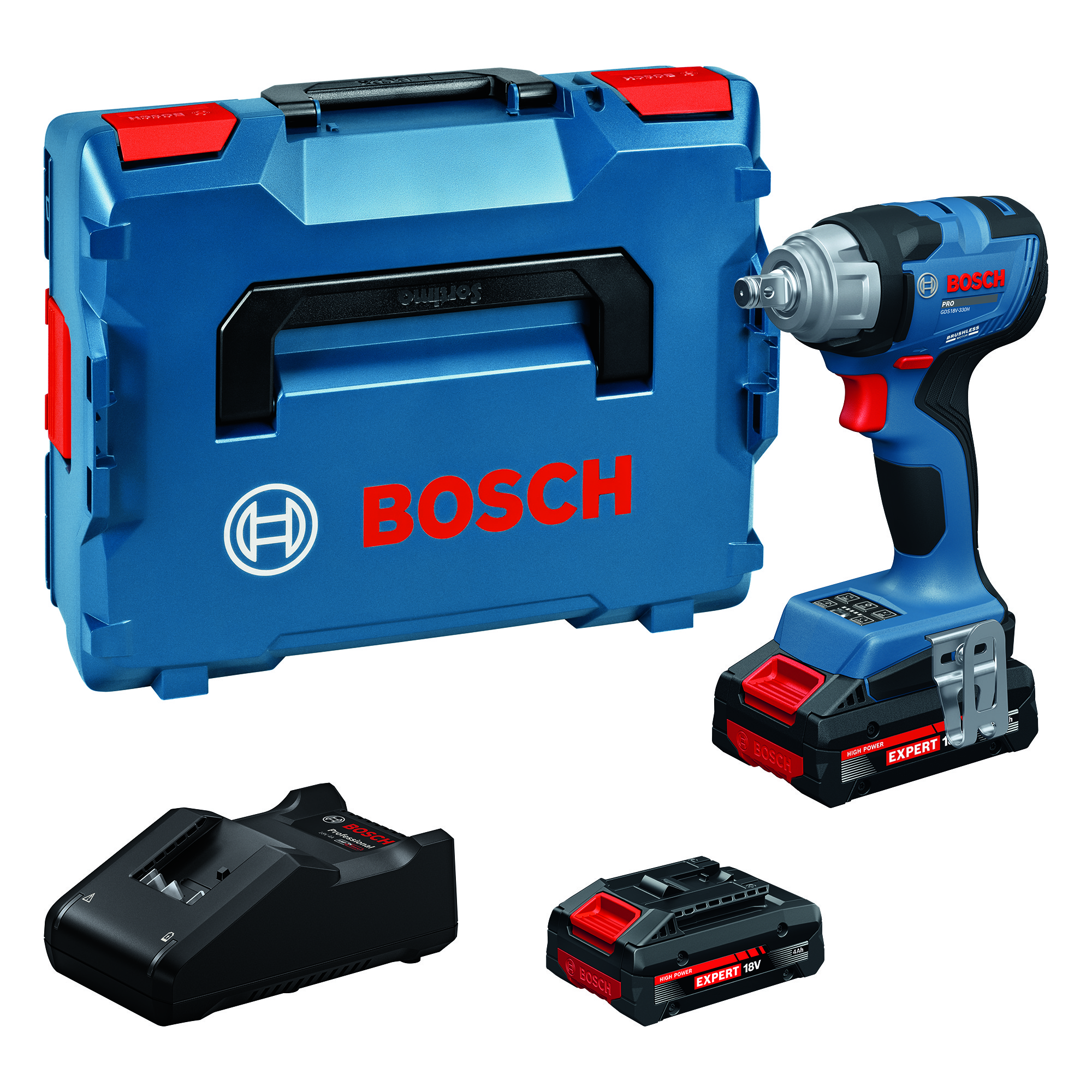 Akkuiskumutterinväännin Bosch PRO GDS18V-330H 2x4Ah EXBA L-Boxx