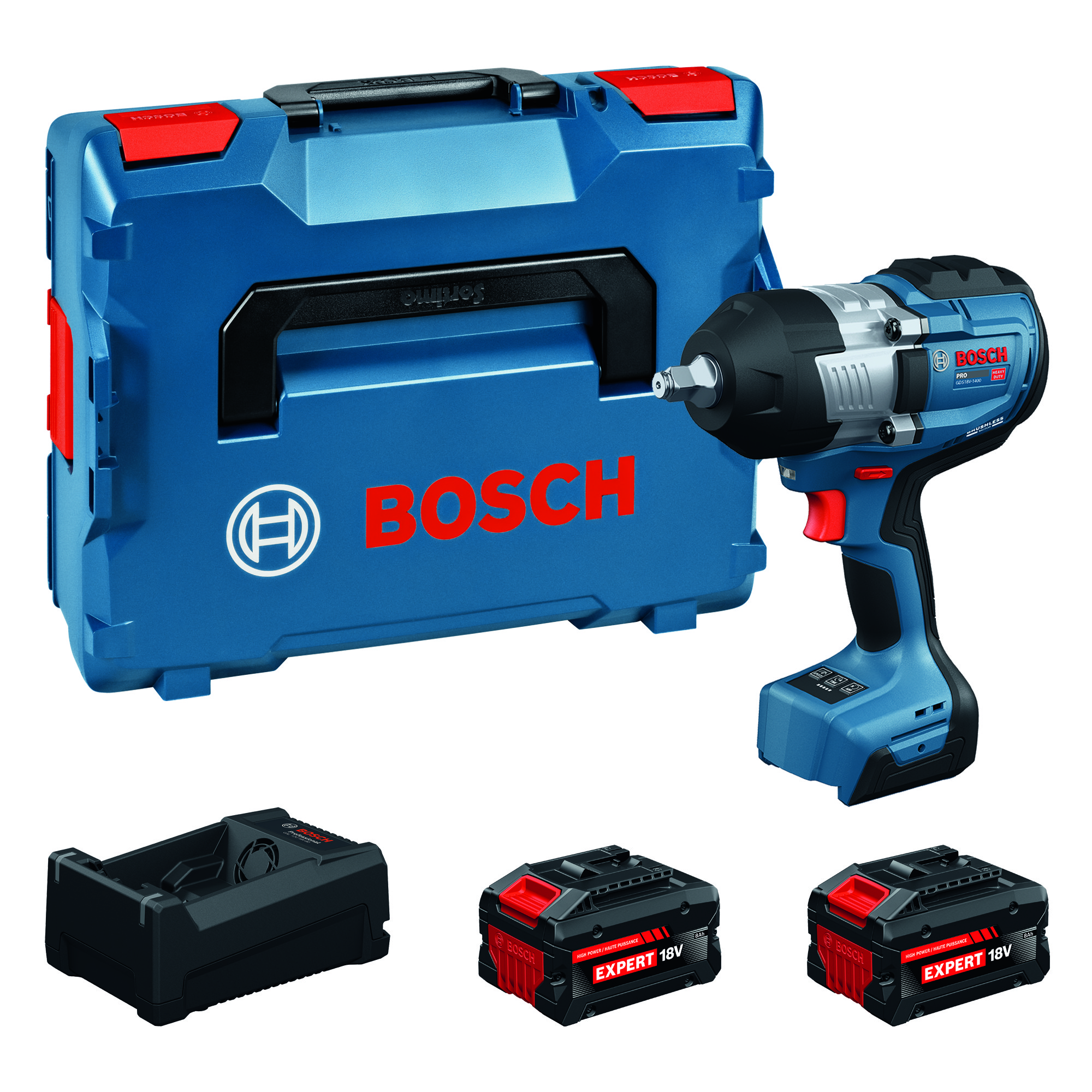 Akkuiskumutterinväännin Bosch PRO GDS18V-1400 2x8,0Ah EXBA L-Boxx
