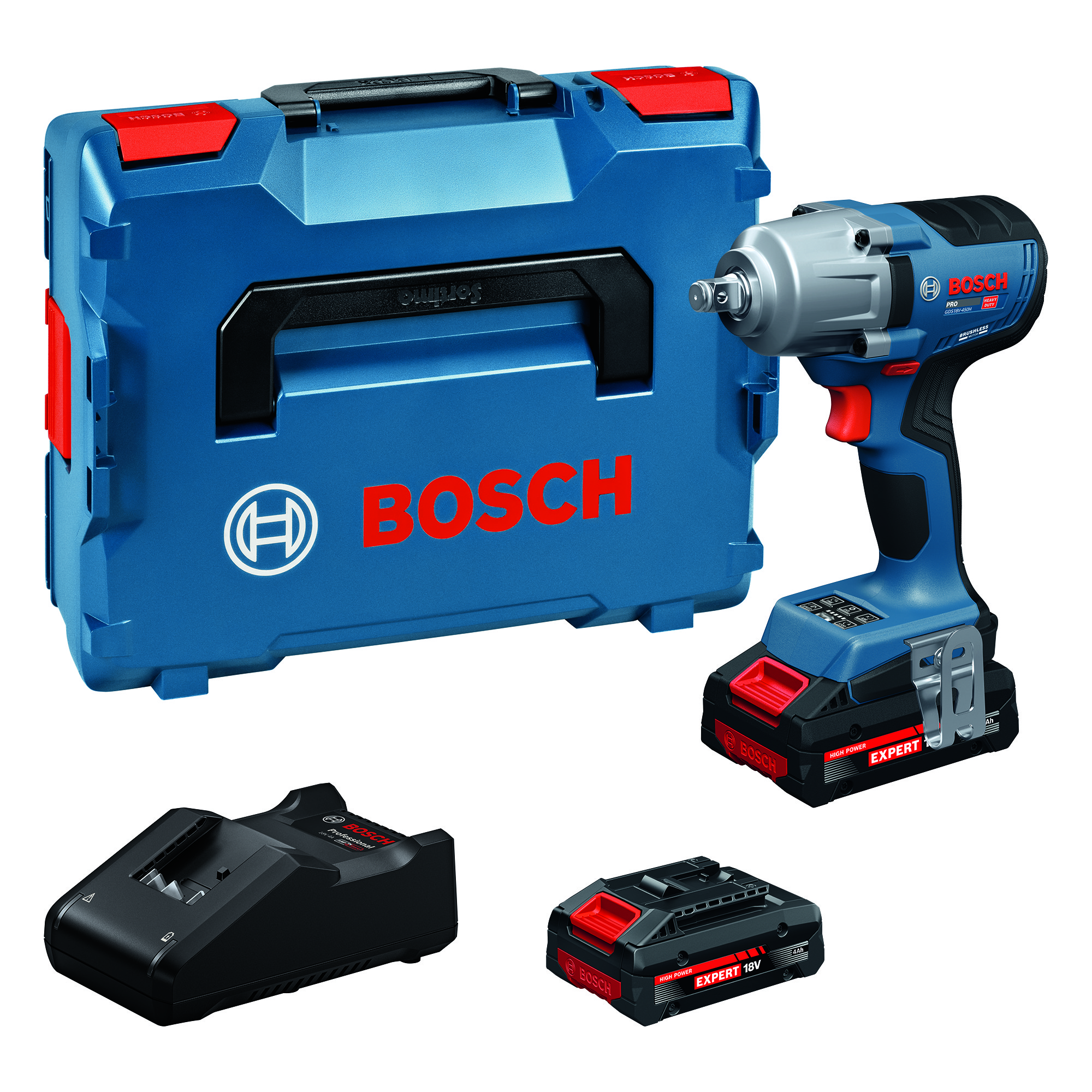 Akkuiskumutterinväännin Bosch PRO GDS18V-450H 2x4Ah EXBA L-Boxx