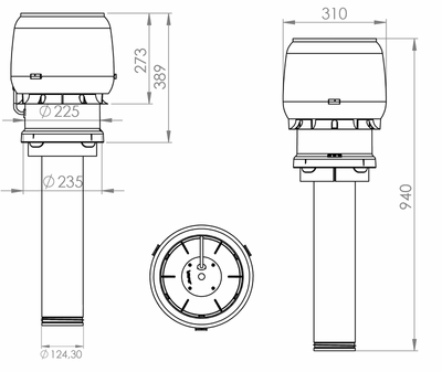 Huippuimuri VILPE Flow EC125C/IS/400 kartio vaaleanharmaa