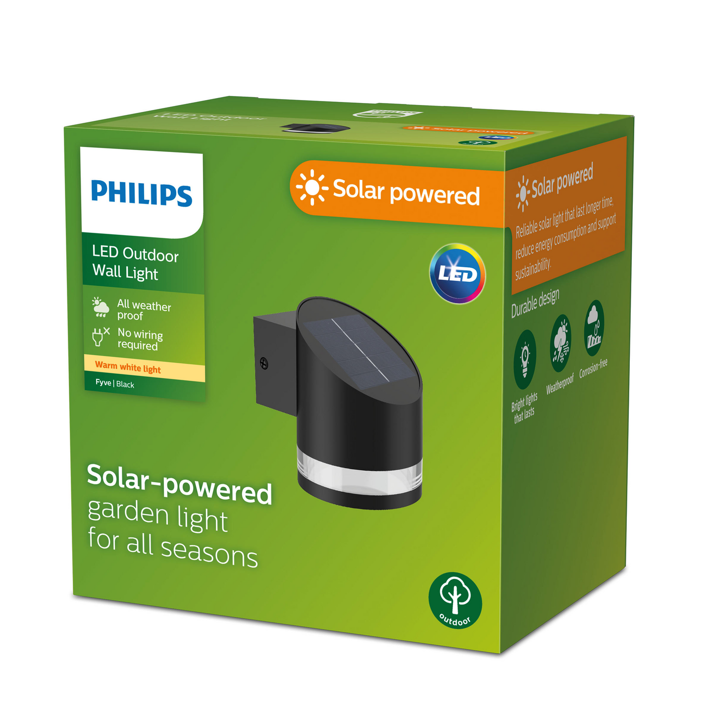Aurinkokennovalaisin Philips Fyve 200lm 2700K 1,5W musta