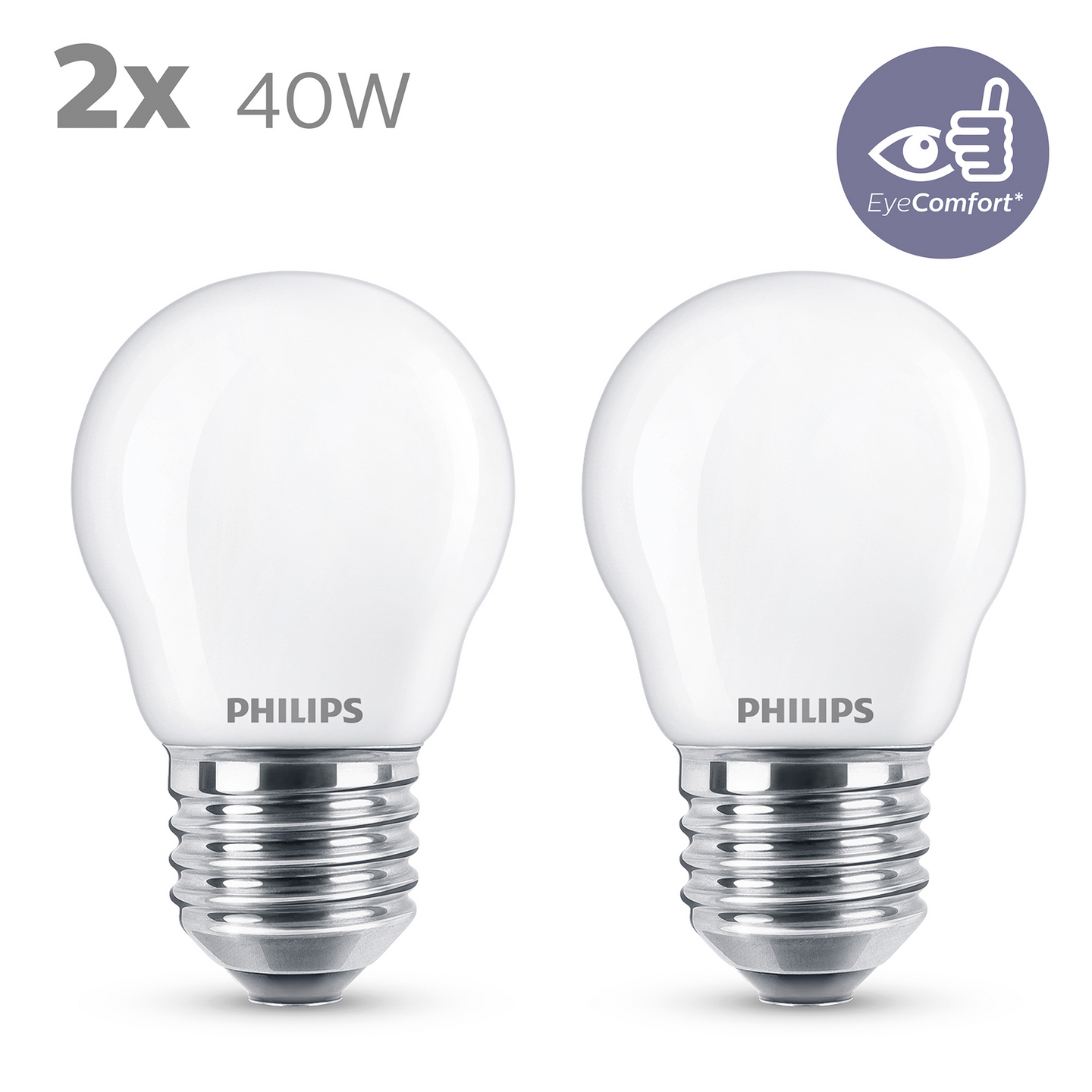 Led-mainoslamppu Philips 4,3W 470lm P45 E27 2700K 2kpl