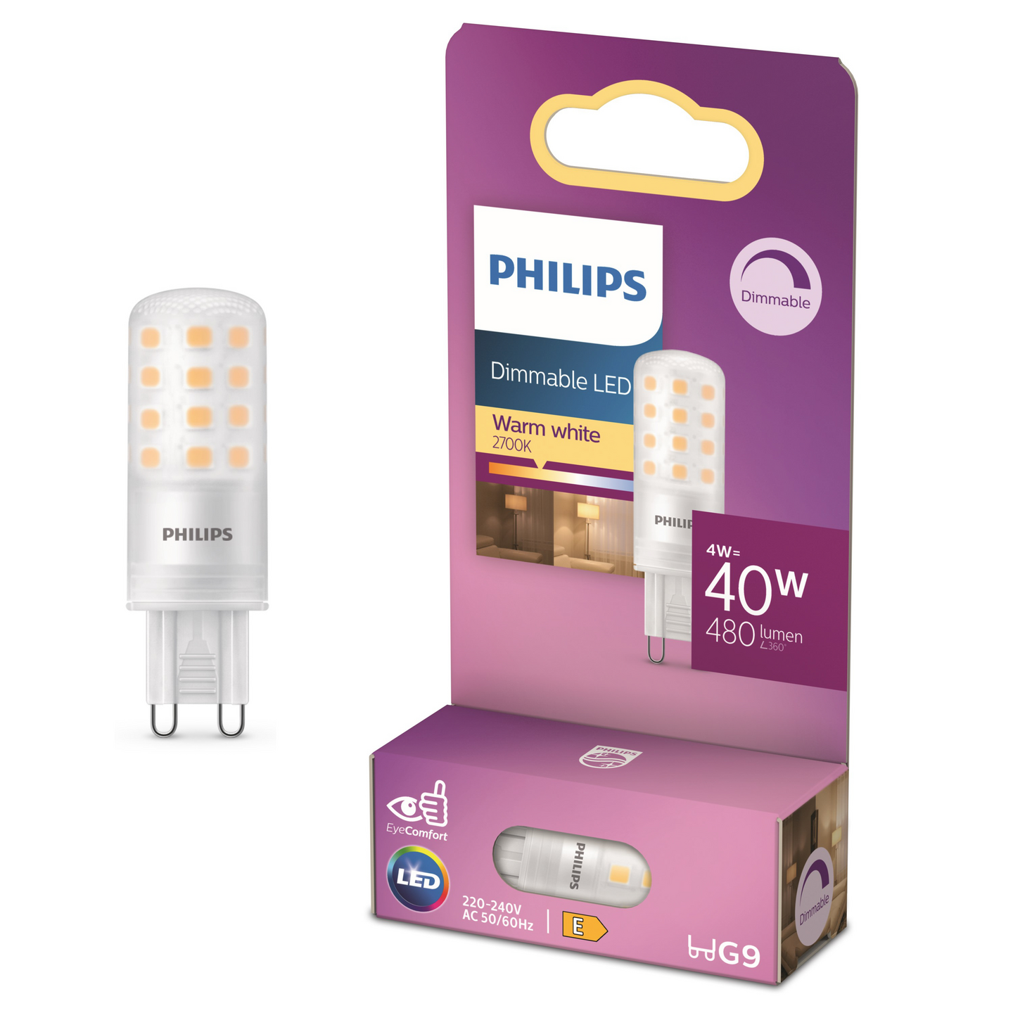 LED-Lamppu Philips 40W WW 230V Dim SRT6 480 LM - 2700K G9