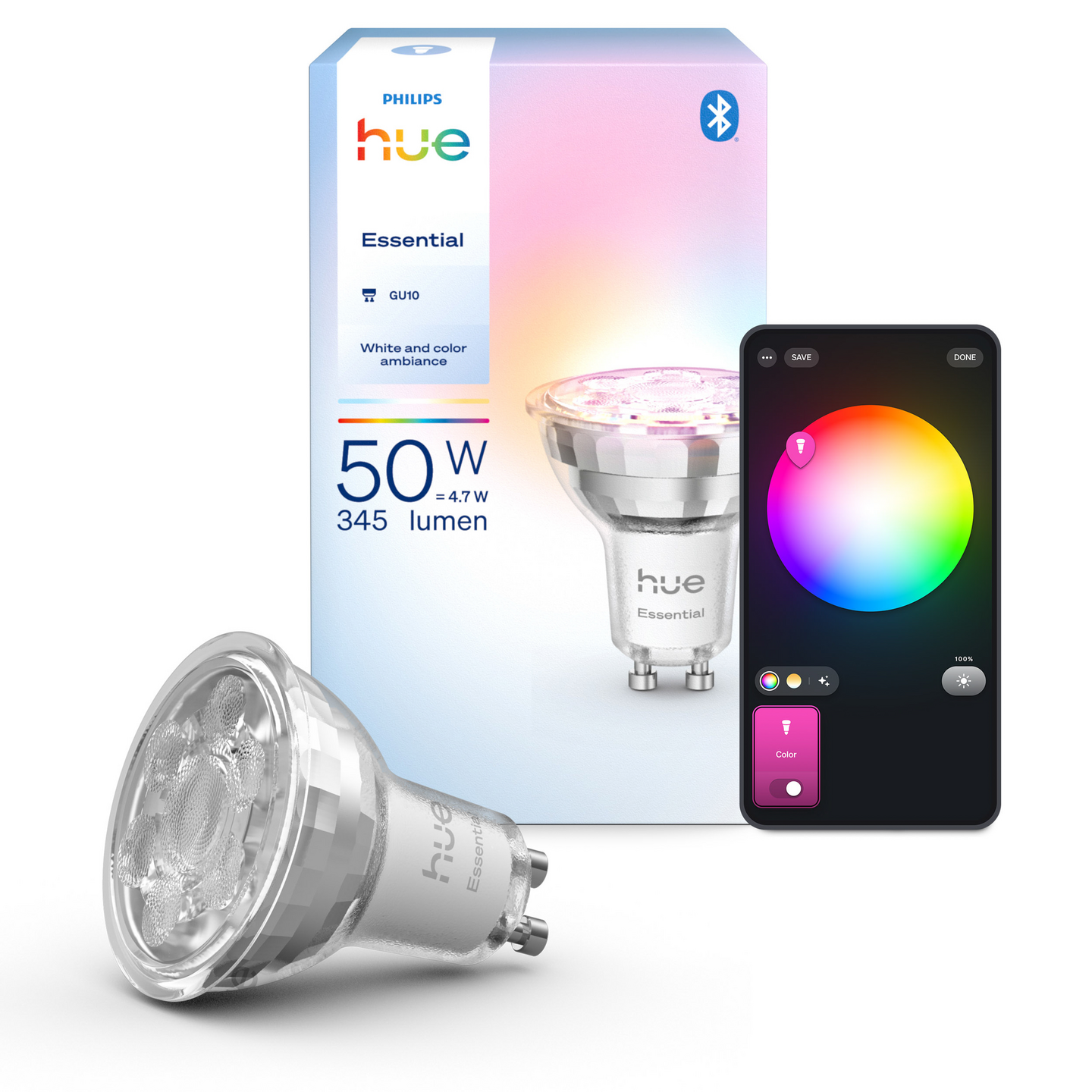 Led-lamppu PHILIPS ESSENTIAL White and Color Ambiance 345lm 4.7W 2200-6500K GU10