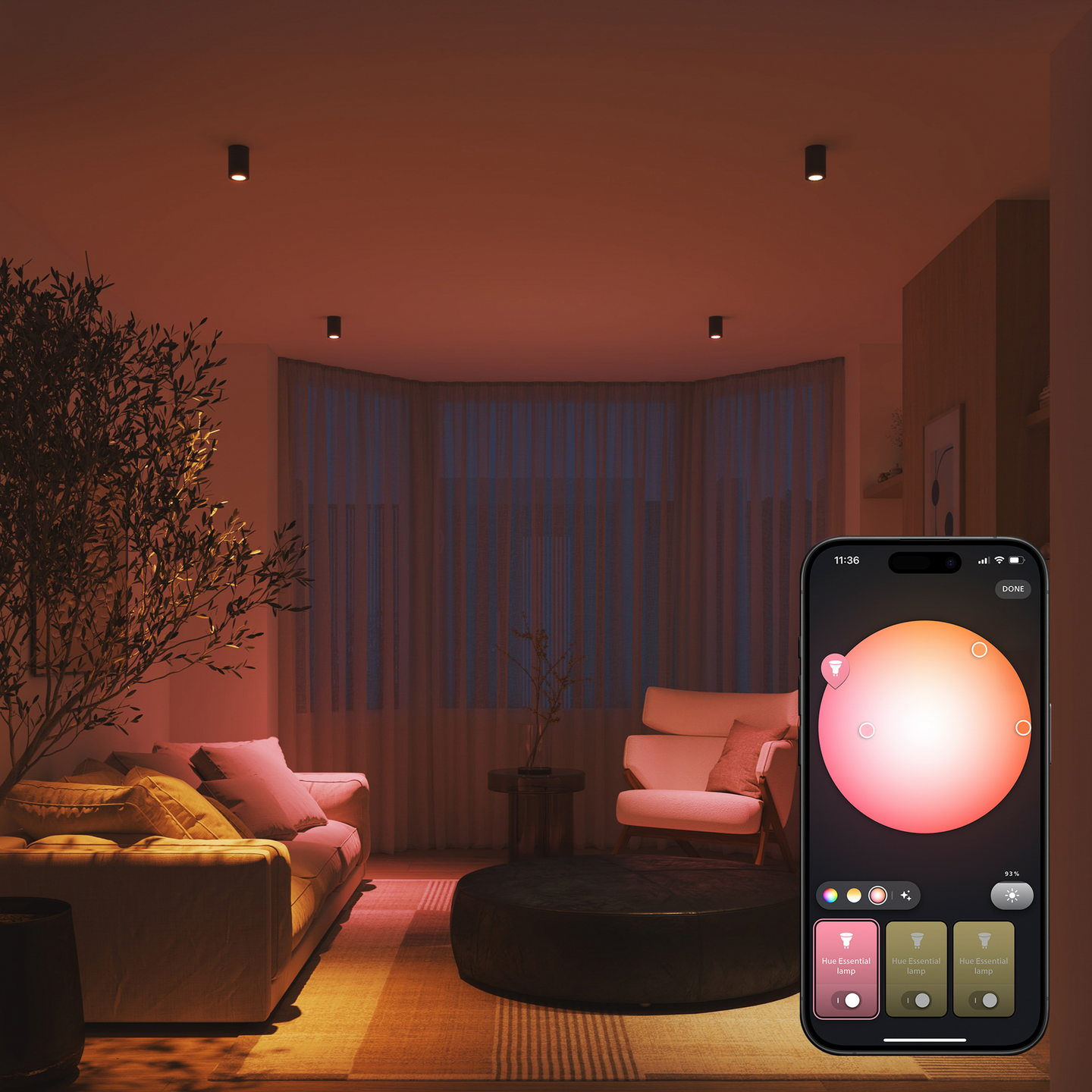 Led-lamppu PHILIPS ESSENTIAL White and Color Ambiance 345lm 2200-6500K GU10 2kpl