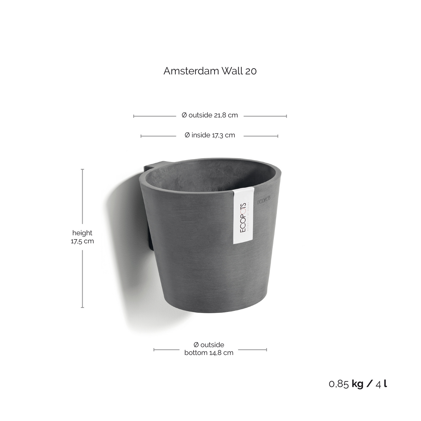 Seinäruukku Ecopots Amsterdam 20cm harmaa