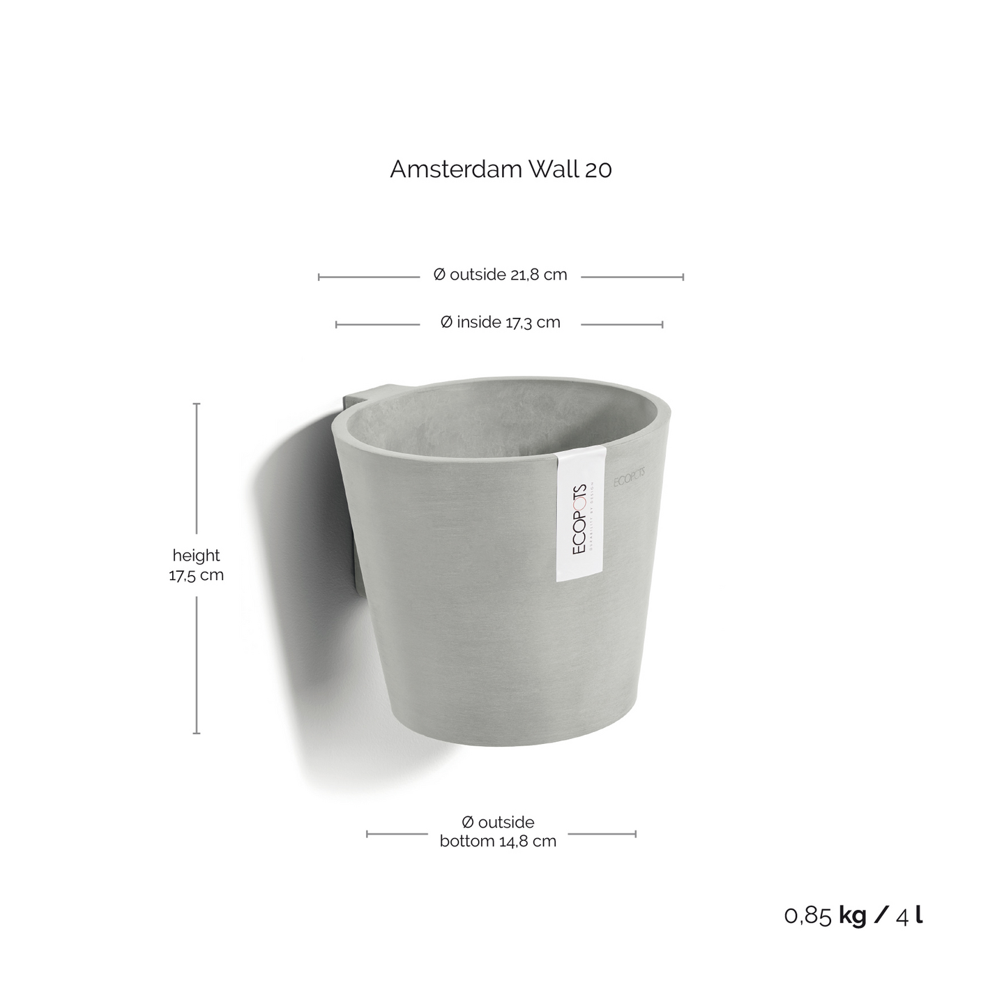 Seinäruukku Ecopots Amsterdam 20cm valkoharmaa