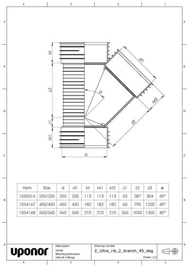 Muhvihaara Uponor IQ Double 250x250mm 45° PP