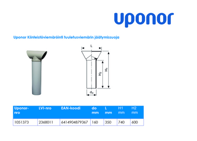 HT-jäätymissuoja Uponor 110/100mm tuuletusputkeen