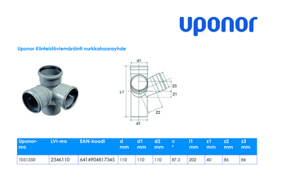 HT-nurkkahaarayhde Uponor 110/110X88,5 PP