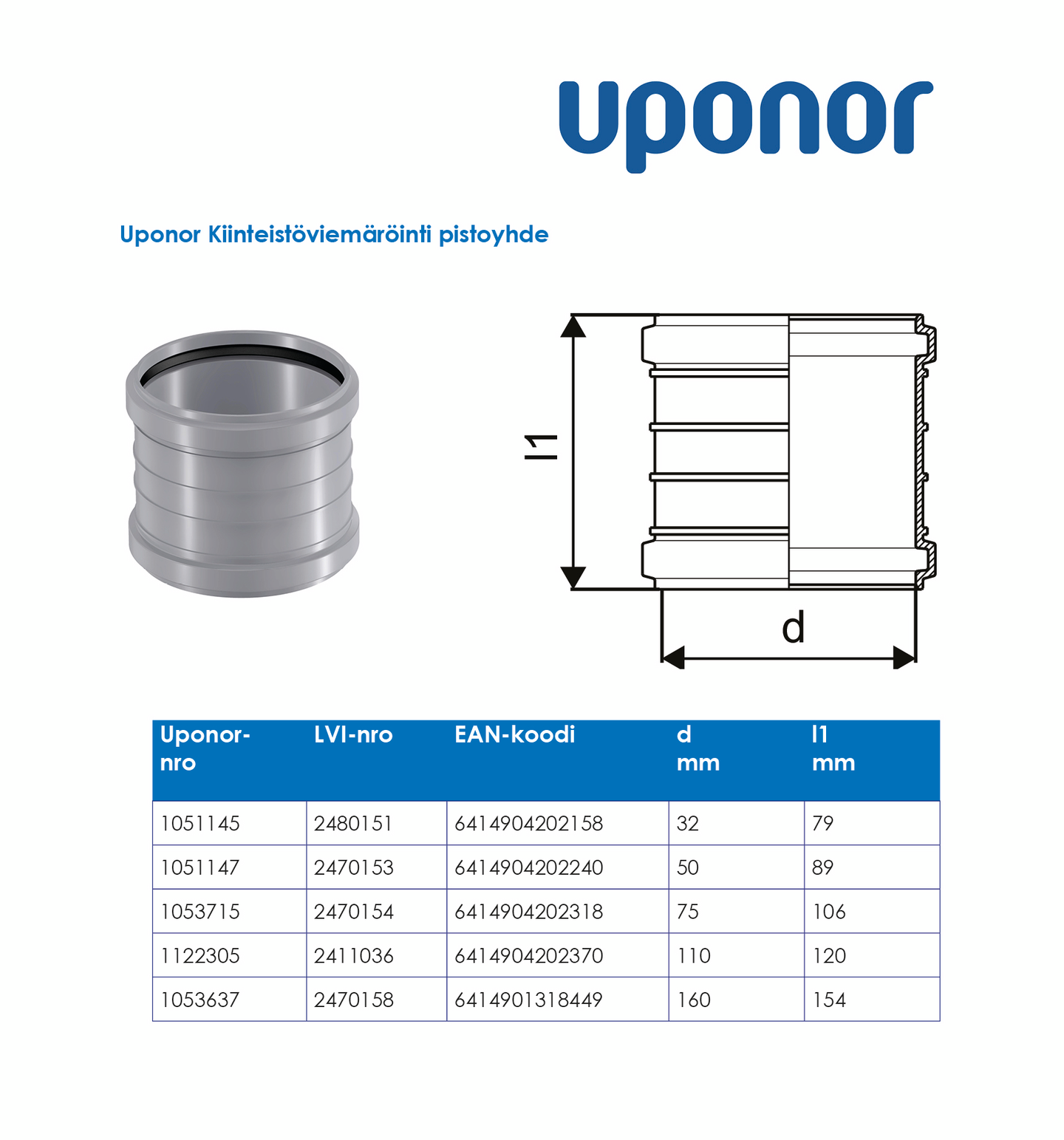Viemärin pistoyhde Uponor 75
