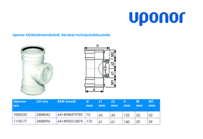 Muhvipuhdistusyhde Uponor Decibel 75 polypropeeni