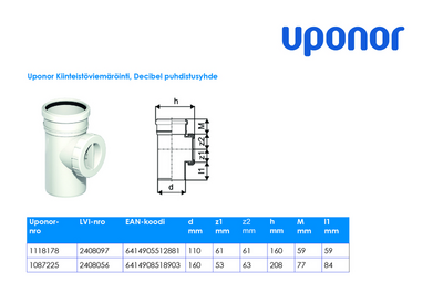 Puhdistusyhde Uponor Decibel 110mm