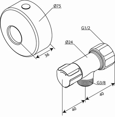 Pesukoneventtiili Damixa G3/4x1/2 H.kupari Peitelaipall
