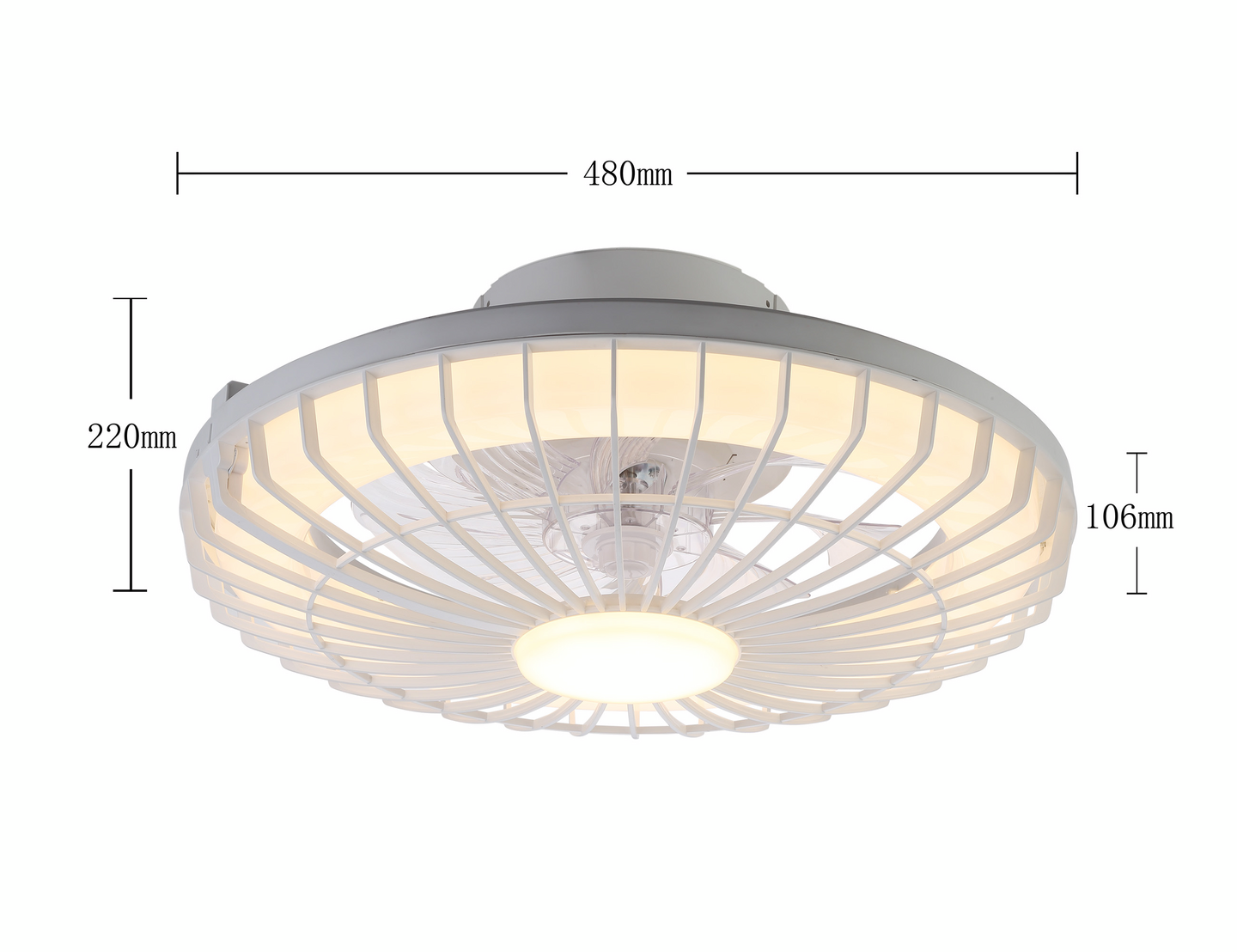 Kattotuuletinvalaisin FocusLight Milano 25W/5W/15W CCT 480mm valkoinen