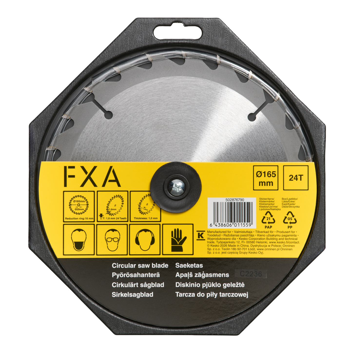 Pyörösahanterä FXA 165x20x1,6mm 24H akkupyörösahoille