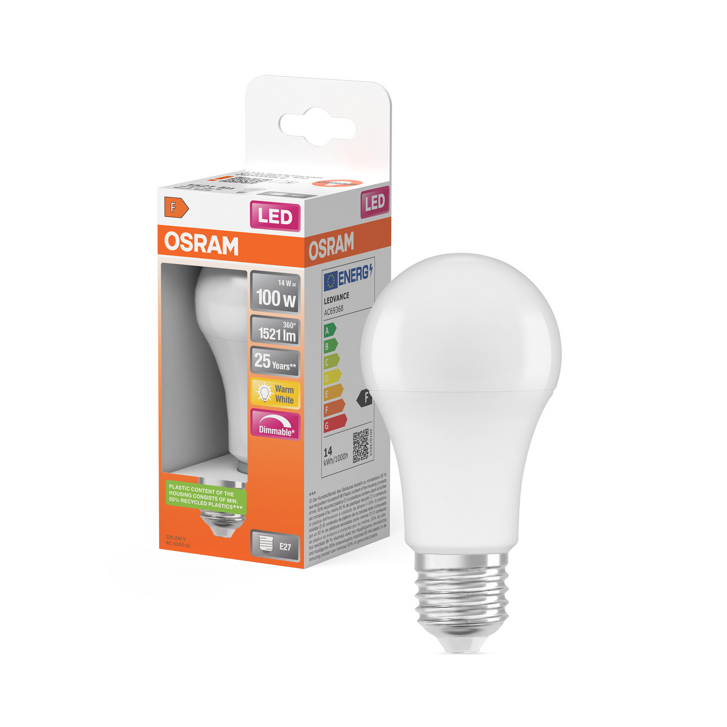 LED-LAMPA OSRAM NORMAL 100 E27 DIM MATT 827 CL A