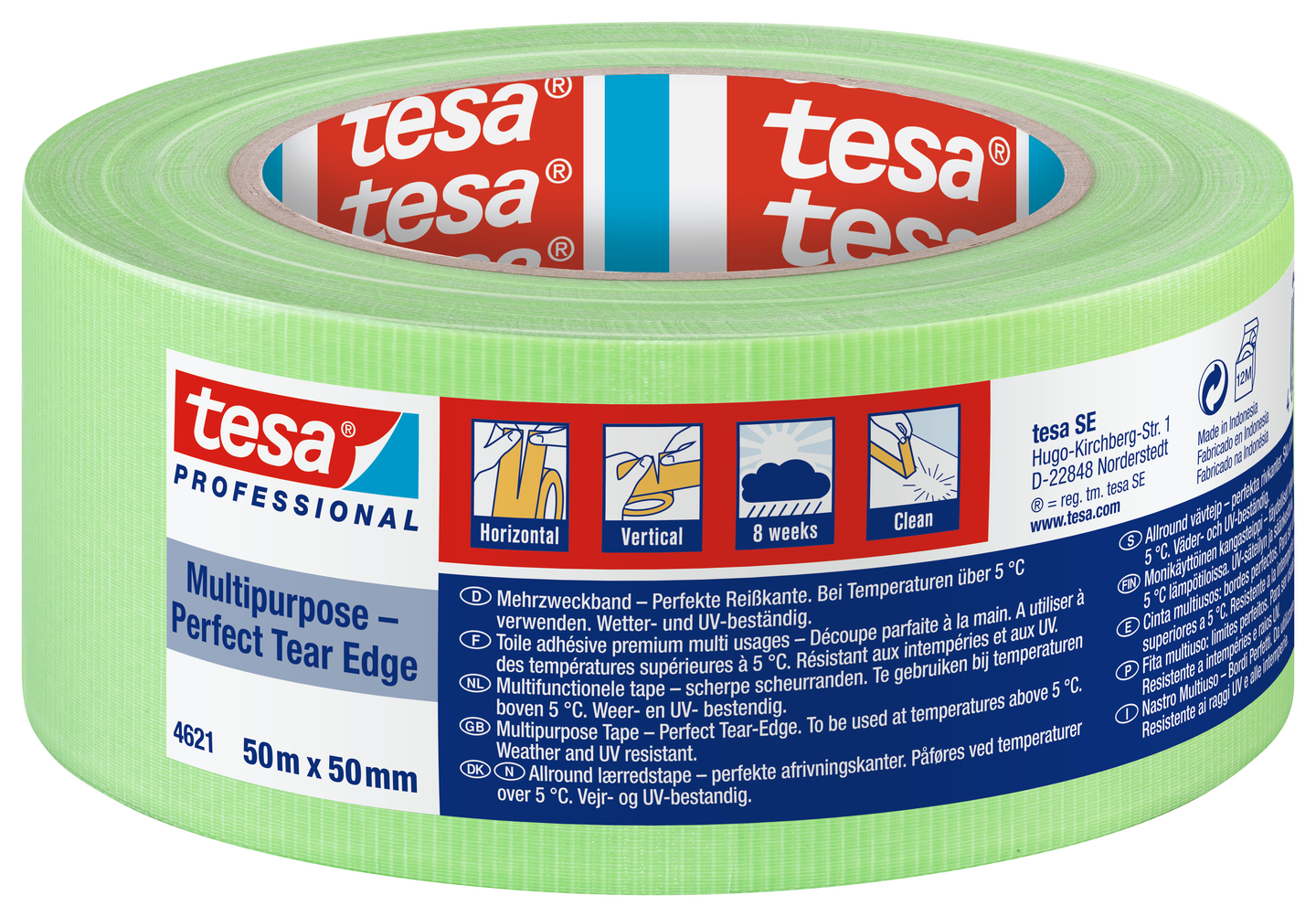 Tekstiltape Allround 50mx50mm Grønn - Tesa