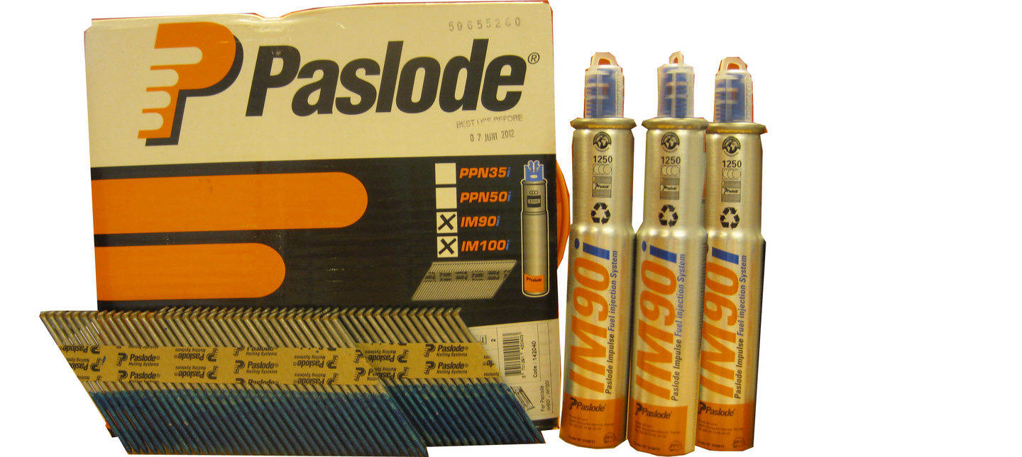 Konenaula Paslode 34° 63x2,8 kirkas sileä 3750kpl + 3 kaasua IM90