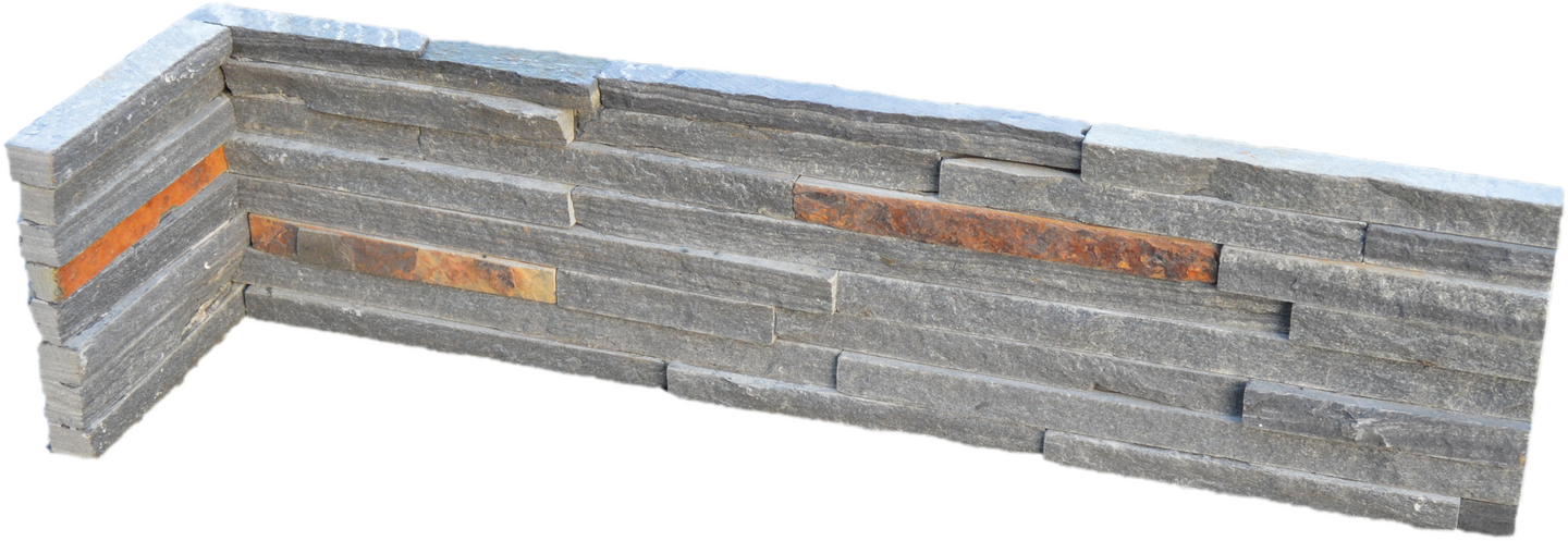 Forblendingsstein Smalstripet sort/rust innvendig hjørne - Stone Wall