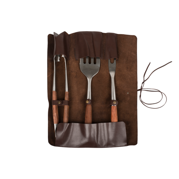 Grillausetti Espegard ruostumatonta terästä , 3-osainen nahkainen suojakotelo