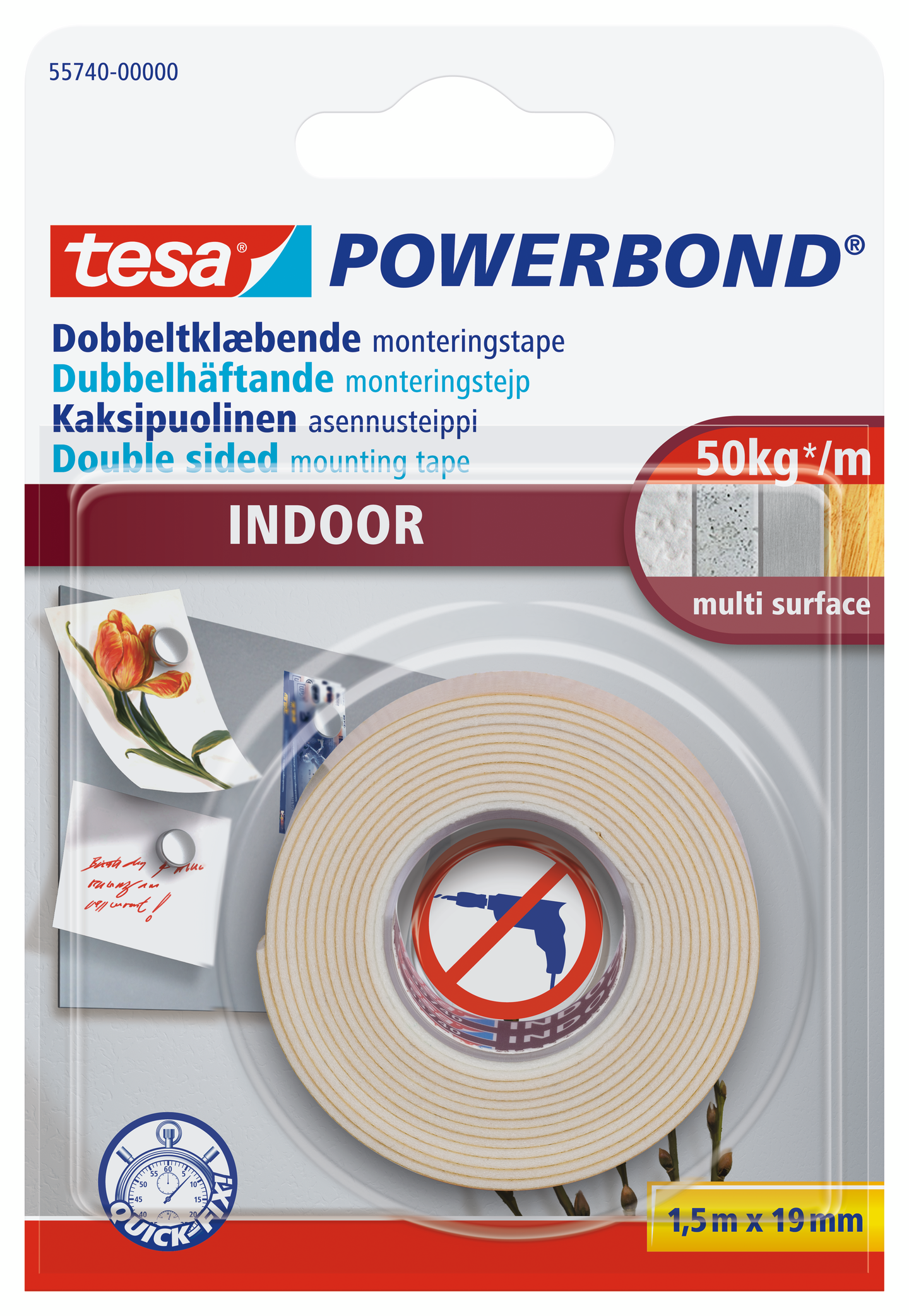 TAPE DOBBELTS 1,5MX19MM INDOOR