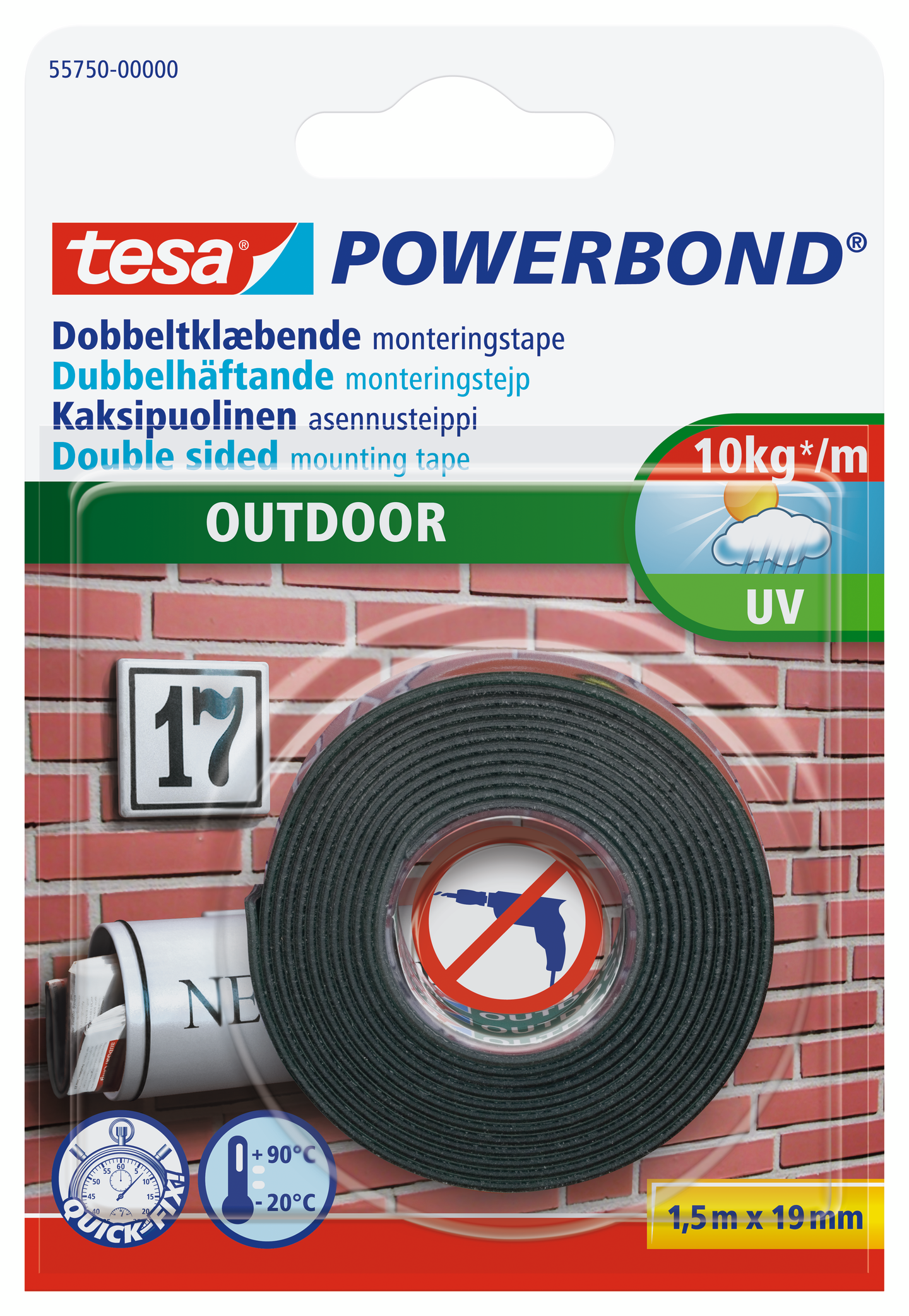 Asennusteippi Tesa Powerbond 1,5mx19mm ulkotiloihin