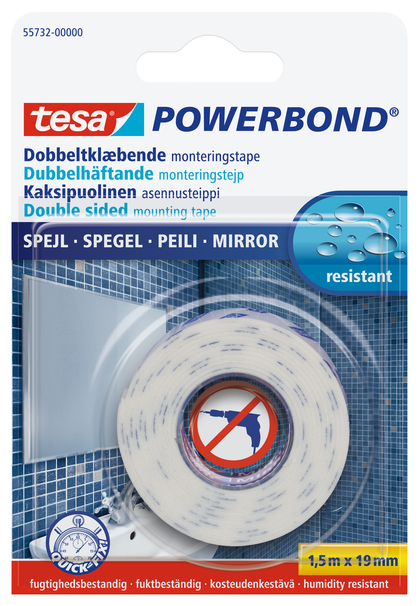 Asennusteippi Tesa 55732 19mmx1,5m peileille