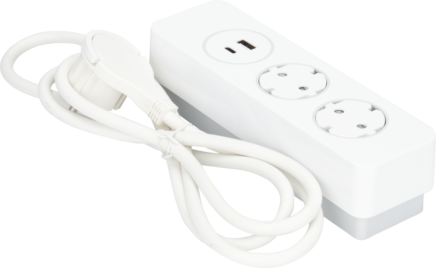 GRENUTTAG 2+1+1 KOMB 2M VIT PURE PUSH 2JORD+1USB A+1USB C