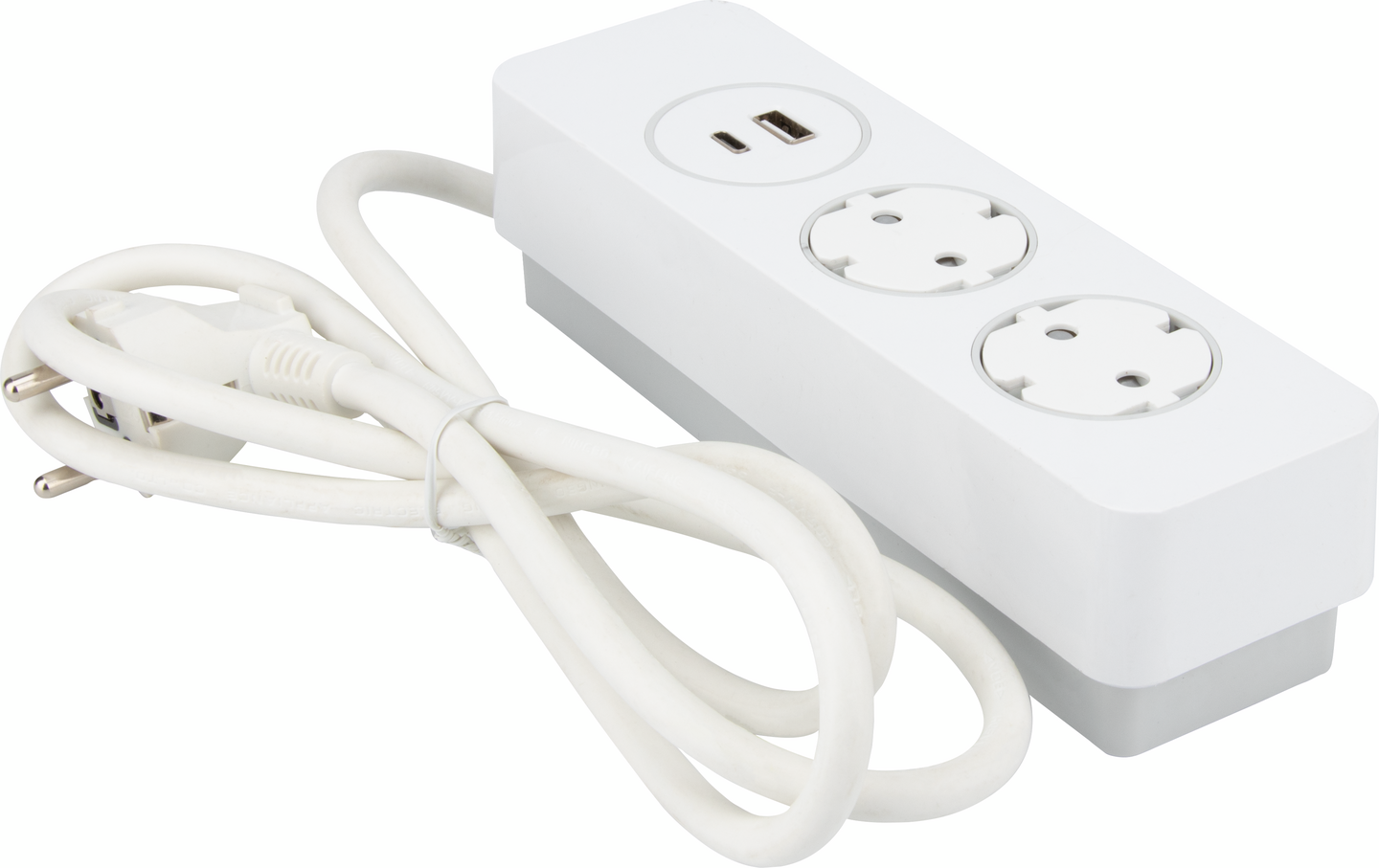 GRENUTTAG 2+1+1 KOMB 2M VIT PURE PUSH 2JORD+1USB A+1USB C