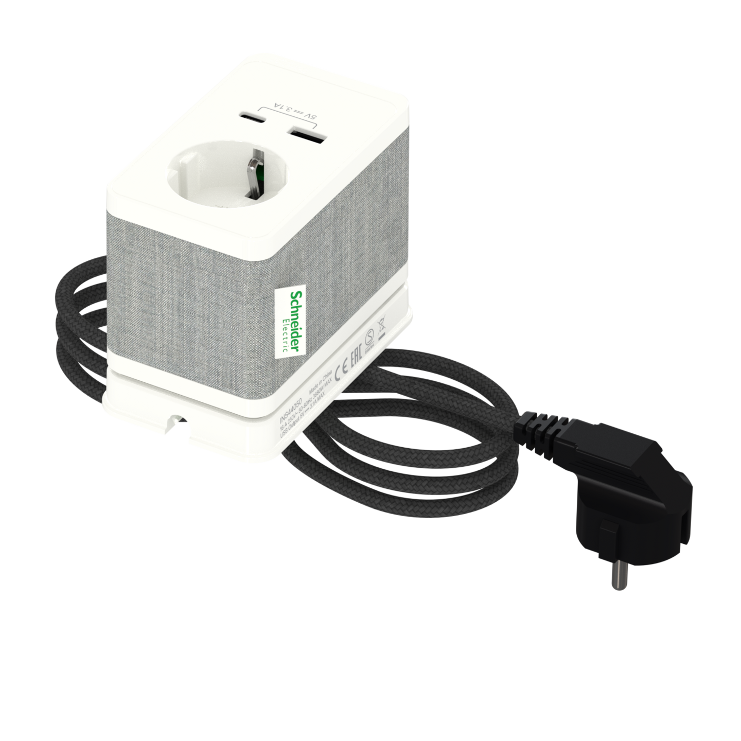 Asennustarvike Schneider Electric Unica System+ S Schuko + USB A/C valkoinen