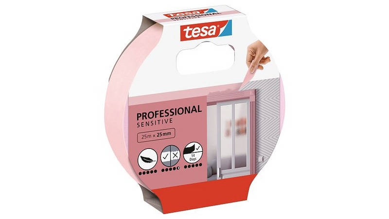 Maalarinteippi Tesa Professional Sensitive 25mx25mm vaaleanpunainen
